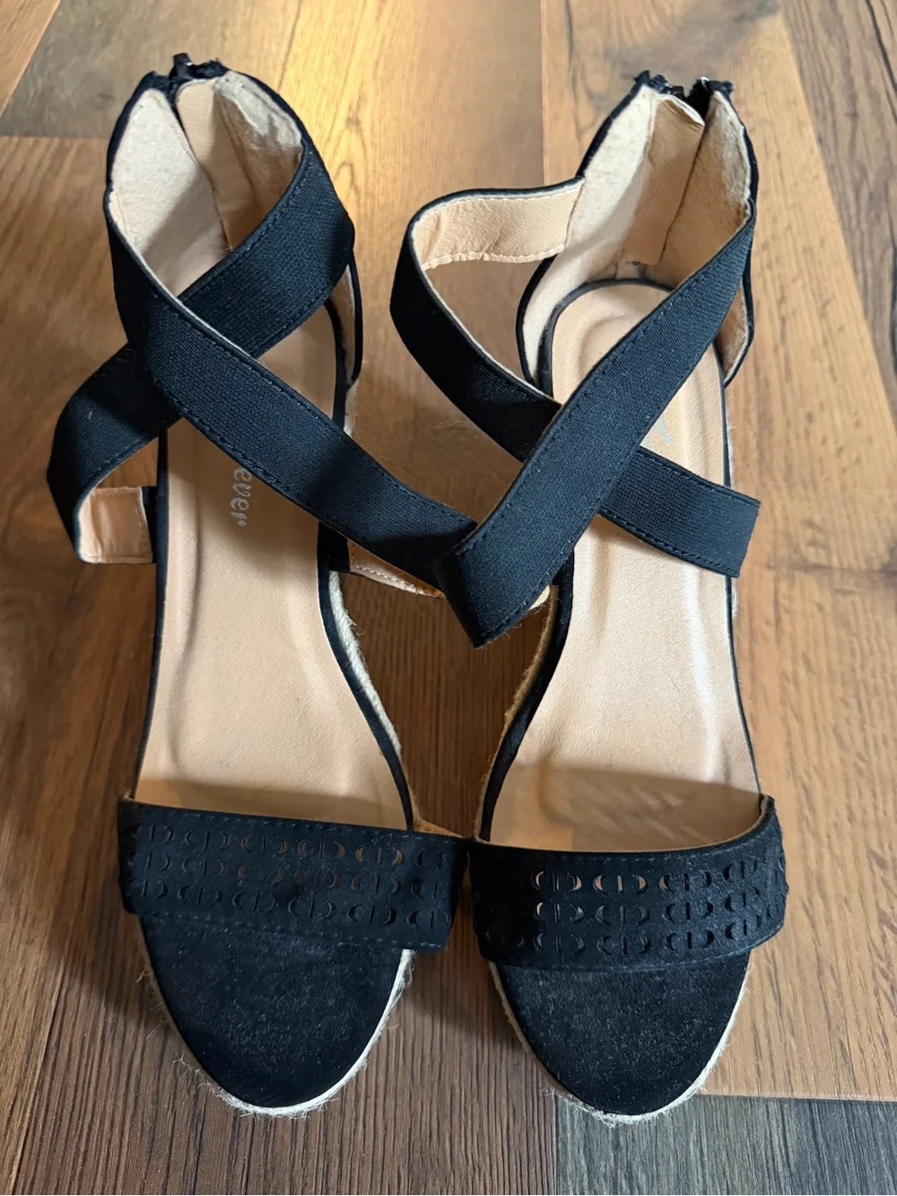 Forever Black Espadrille Wedge Sandals